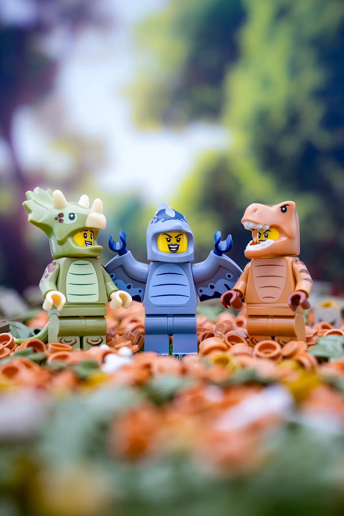 LEGO dinosaur minifig in forest